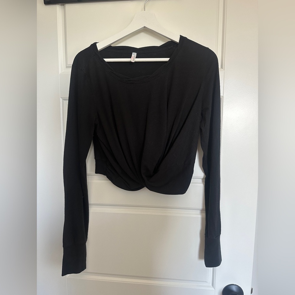 Free People Black Long Sleeve Twist Front Top
